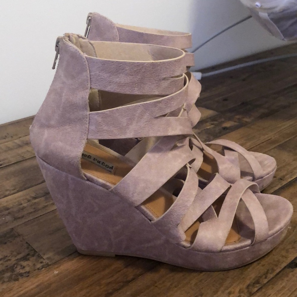 Tan Platform Strappy Wedges